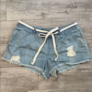 Aerie Light Blue Jean Shorts with White Rope Belt